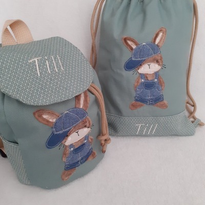 Kindergartentasche Kindergartenrucksack Boho Hase Kinderrucksack Kindertasche Turnbeutel handgemacht