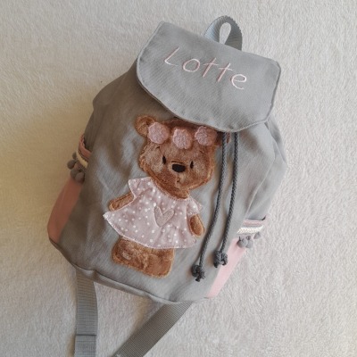 Kindergartentasche Kindergartenrucksack Boho Bär Kinderrucksack Kindertasche personalisiert mit Nam