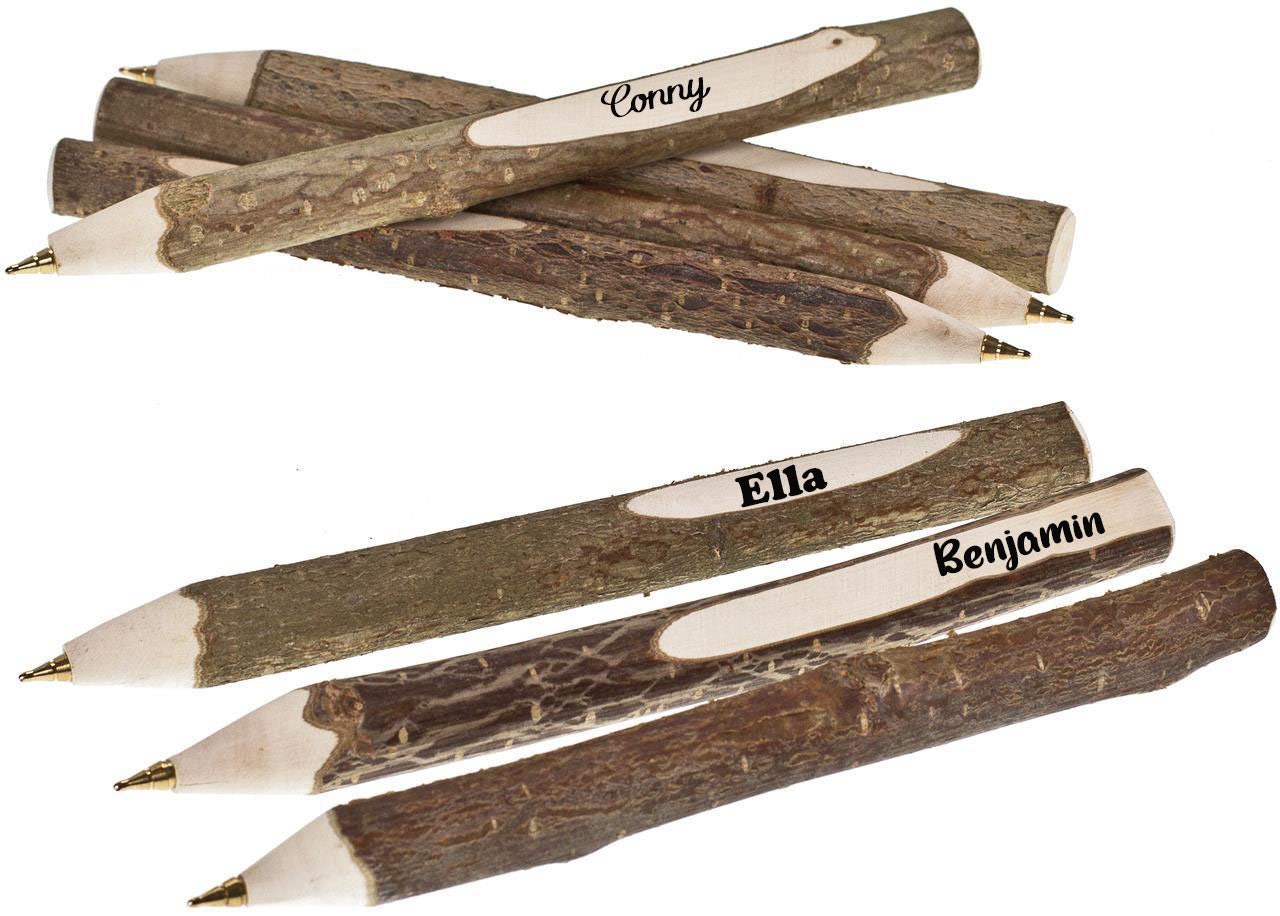 Kugelschreiber Ast mit Namen, Holz, personalisiert Haselnussholz, mit langer oder kurzer