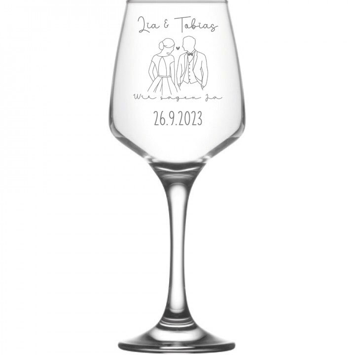 Weinglas oder Sektglas mit Namen und Datum personalisiert, Geschenk für die Hochzeit, das Brautpaar