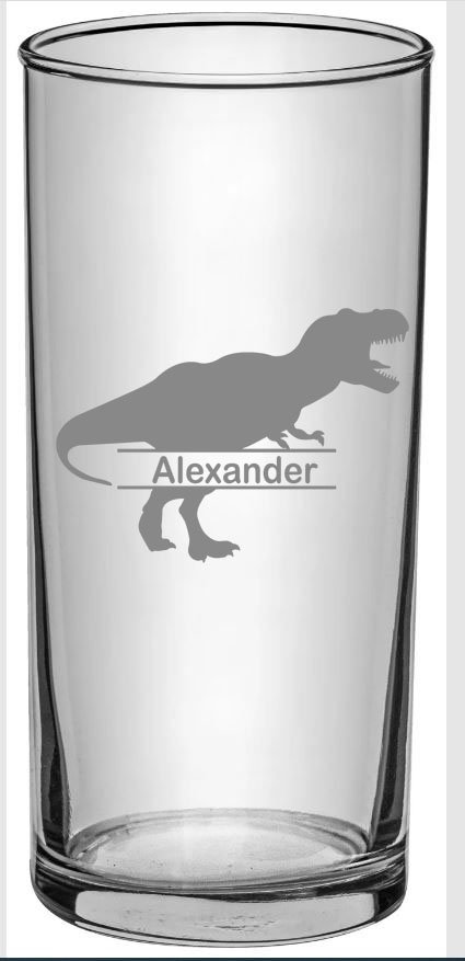 Dino Kinder Trinkglas mit Gravur, personalisiert mit Namen, Wunschtext, Wasserglas, graviert,