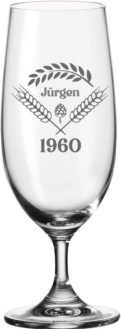 Bierglas, Biertulpe, mit Gravur, personalisiert, mit Namen und Jahreszahl, Geschenk für Biertrinker