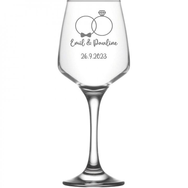 Weinglas mit Namen und Datum personalisiert, Geschenk für die Hochzeit, das Brautpaar oder als