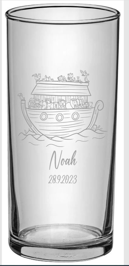 Kinder-Trinkglas, graviert mit Namen, Noahs Arche, Geschenk 2