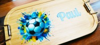 Lunchbox Fussball, mit Namen personalisiert, Bambus Brotdose, mit Trennsteg, versch. Designs /