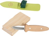 Schnitzmesser Set für Kinder, 4 teilig, Messer mit Gürteltasche, Handschuhe und Schnitzholz