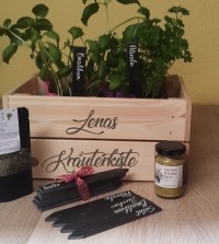 Geschenkset Kräutergarten, Kräuterbox, Holzkiste + Schiefer Pflanzensteckern Schiefer,