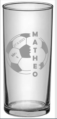 Kinder-Trinkglas für Fußball Fans, graviert mit Namen, Datum und Nummer auf Wunsch 2