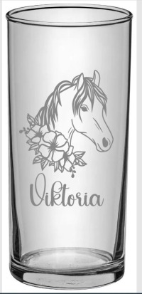 Pferde Kinder Trinkglas mit Gravur, personalisiert mit Namen, Wunschtext, Wasserglas, graviert,
