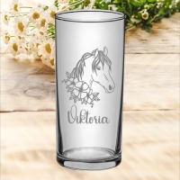Pferde Kinder Trinkglas mit Gravur, personalisiert mit Namen, Wunschtext, Wasserglas, graviert, Gesc