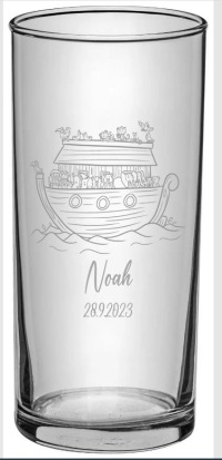 Kinder-Trinkglas, graviert mit Namen, Noahs Arche, Geschenk 2