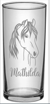 Pferde Kinder Trinkglas mit Gravur, personalisiert mit Namen, Wunschtext, Wasserglas, graviert,