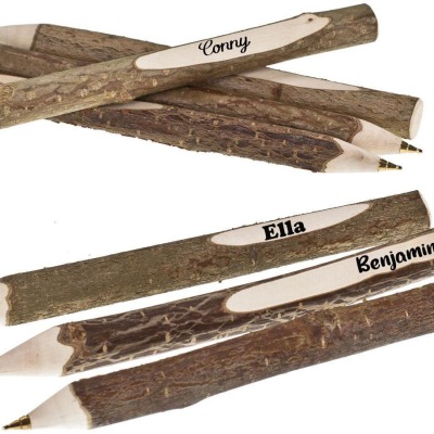 Kugelschreiber Ast mit Namen, Holz, personalisiert Haselnussholz, mit langer oder kurzer