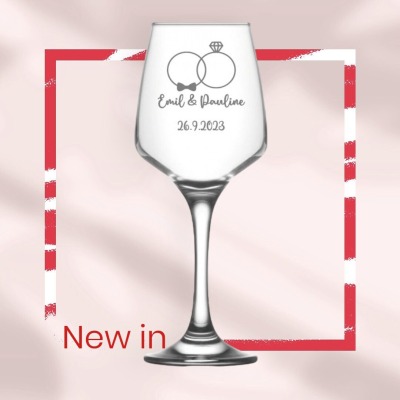 Weinglas mit Namen und Datum personalisiert, Geschenk für die Hochzeit, das Brautpaar oder als Gast