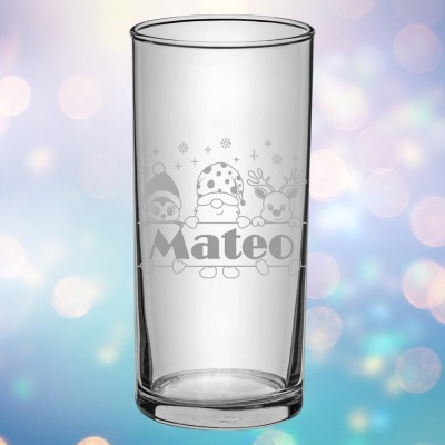 Trinkglas mit Weihnachtsmotiv, mit Namen personalisiert, Weihnachtsgeschenk