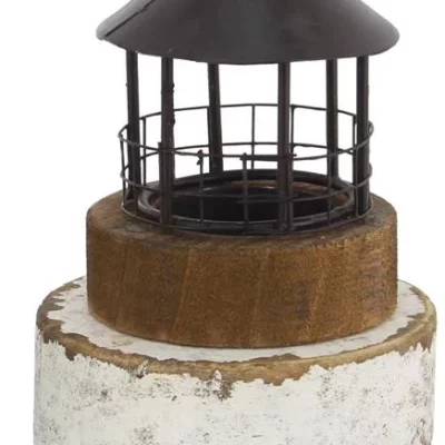 Teelicht-Halter, Leuchtturmkopf, Holz/Metall, 9,3x9,3x12cm, maritimes Windlicht