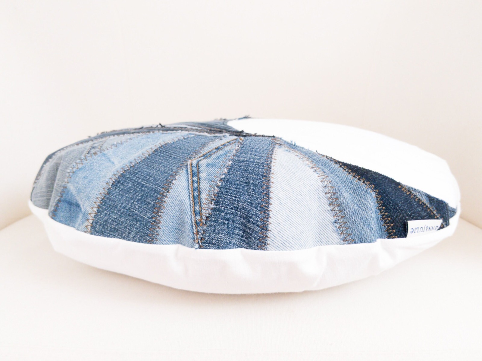 Moon cushion | jeans appliqué | round | cushion cover made of vintage cotton | heart | red | gift