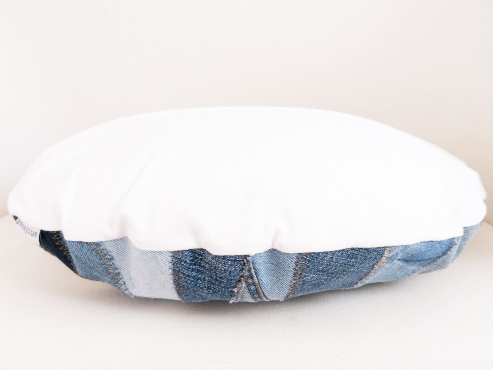 Moon cushion | jeans appliqué | round | cushion cover made of vintage cotton | heart | red | gift