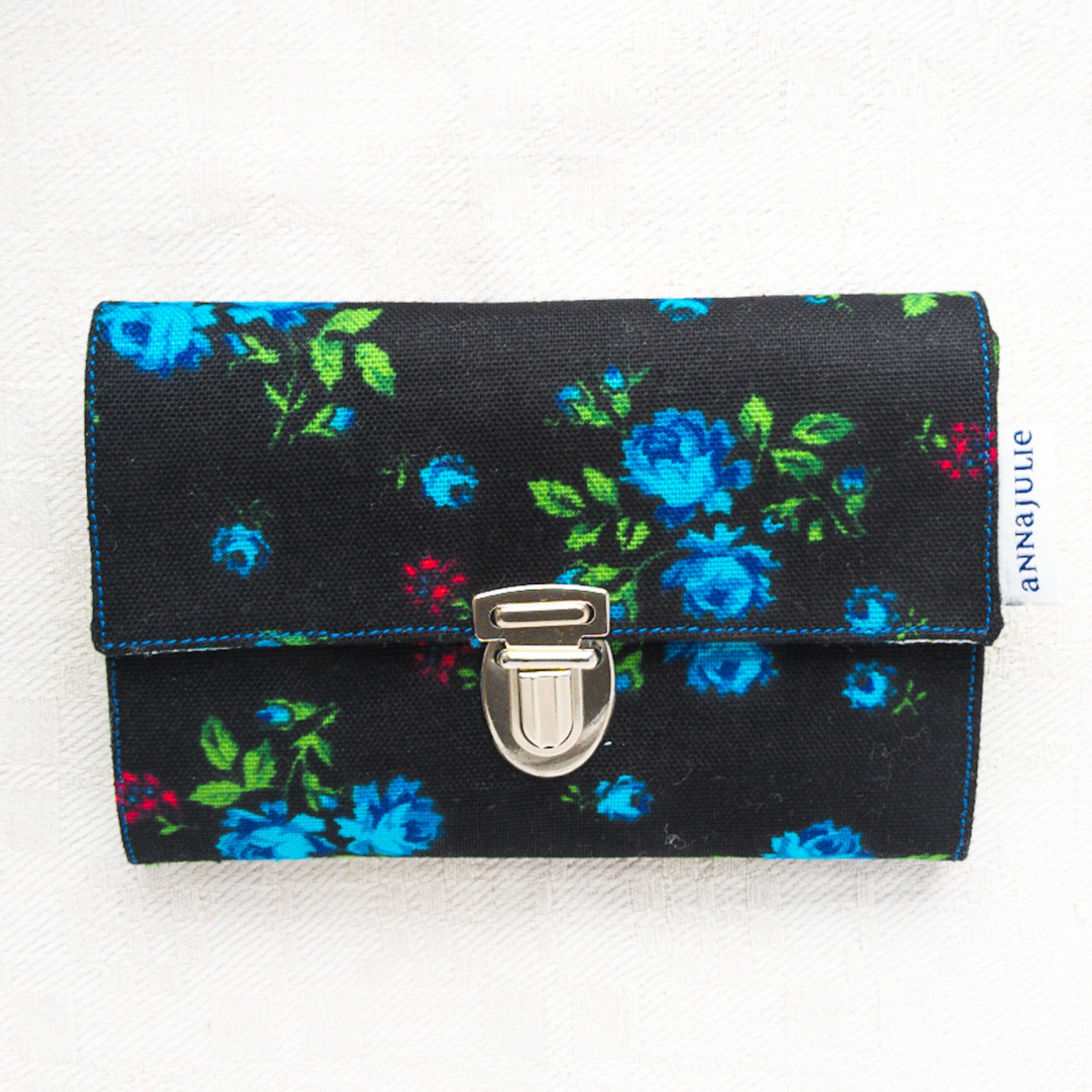 Portemonnaie | 15,5 cm/ 6 breit | Schürzenstoff | Vintage| blaue Rosen | königsblau | innen
