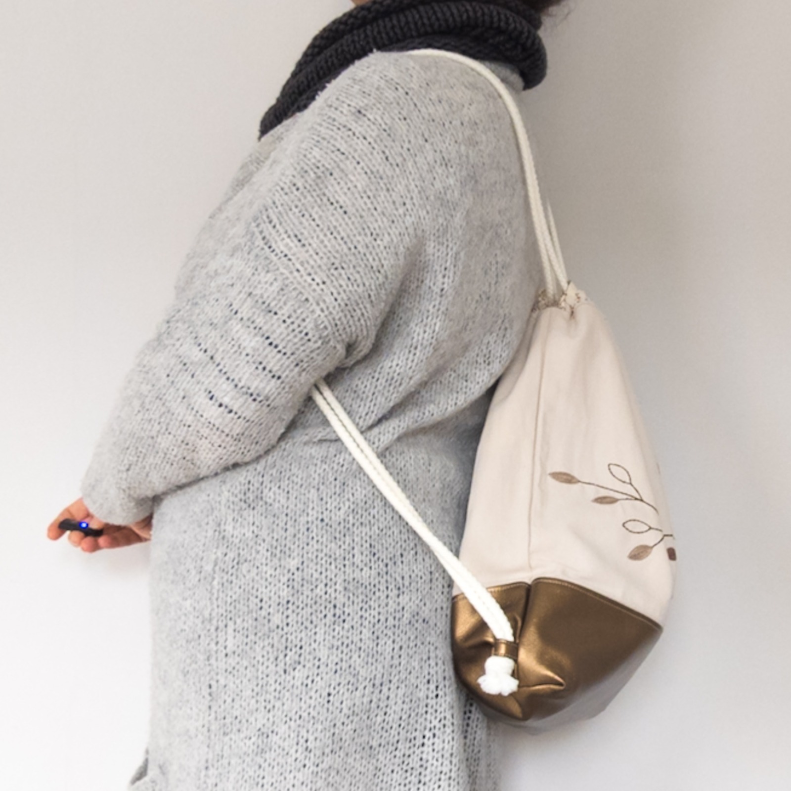 Drawstring bag | backpack | upcycling | faux leather | beige and brass-colored | gift for her 3