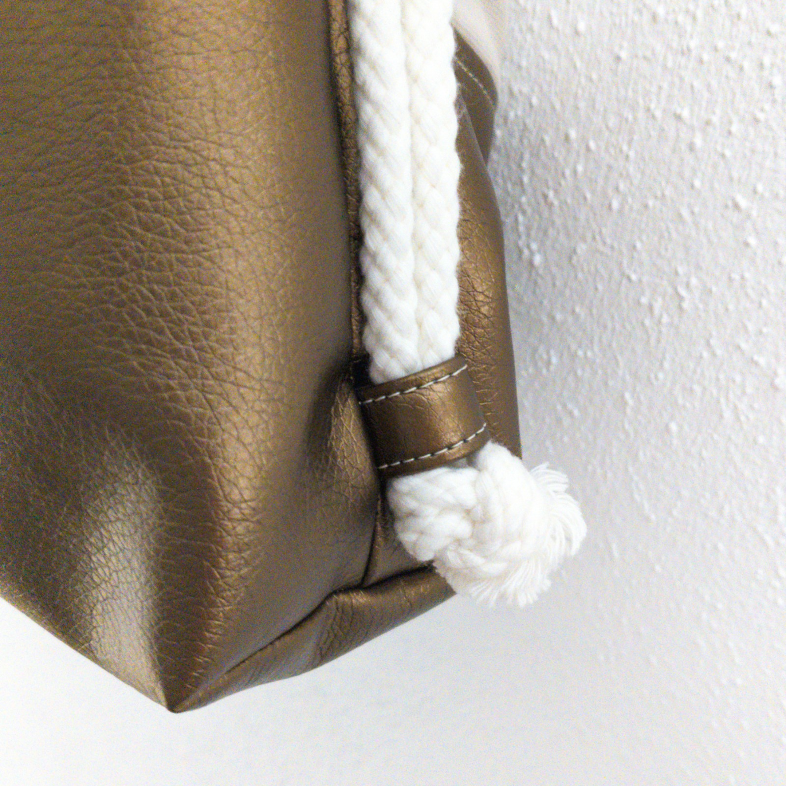 Drawstring bag | backpack | upcycling | faux leather | beige and brass-colored | gift for her 9