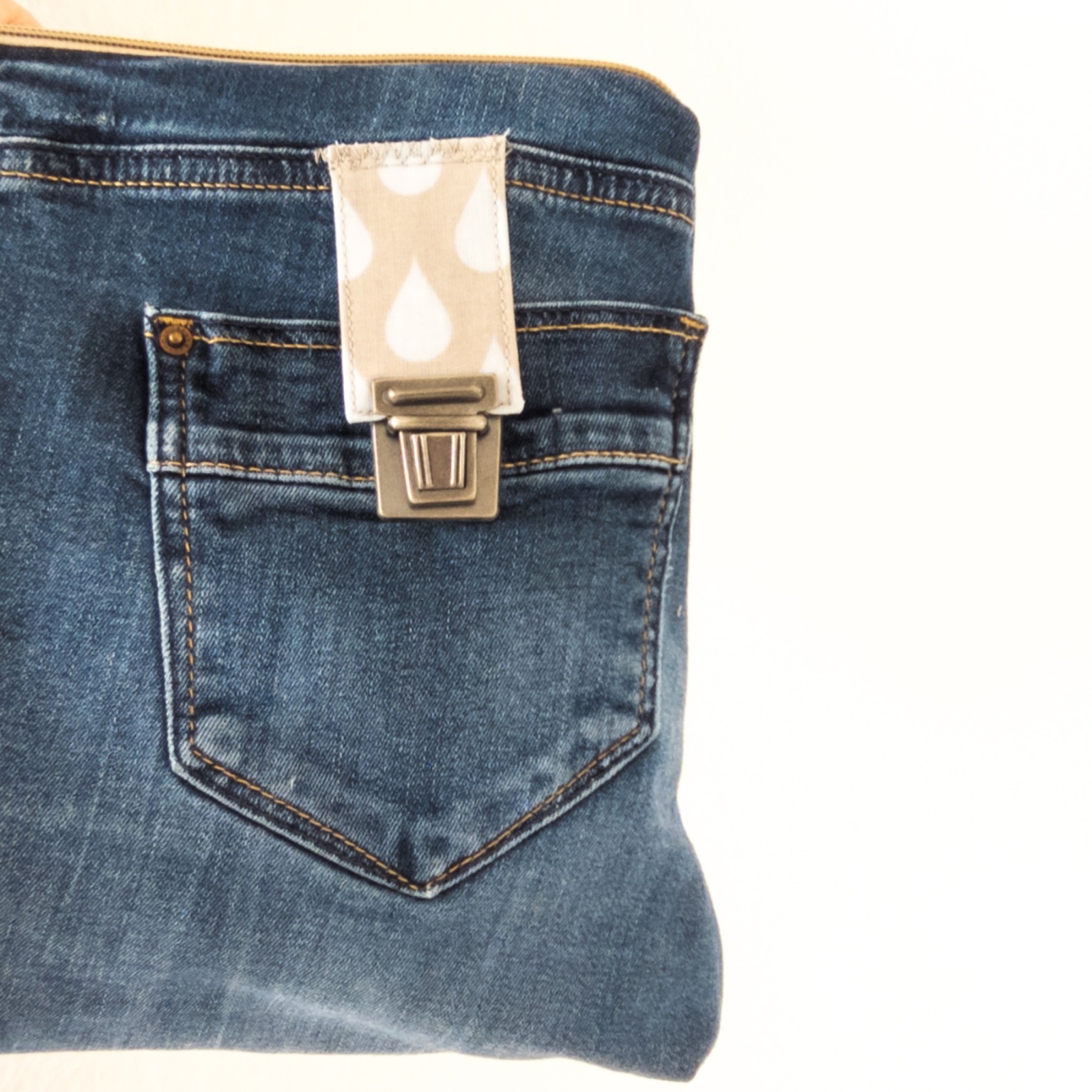 Maxi-Kulturtasche | Jeans | blau | Baumwollhose | creme | Taschen außen | Wachstuch innen | Sterne