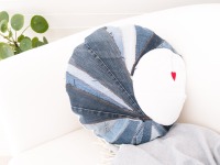 Moon cushion | jeans appliqué | round | cushion cover made of vintage cotton | heart | red | gift