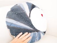 Moon cushion | jeans appliqué | round | cushion cover made of vintage cotton | heart | red | gift