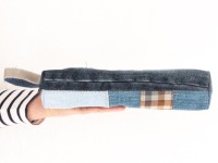 Pencil case | 25 cm/ 9.8 long | jeans | upcycling | plaid | zipper | mobile office | gift for him |