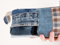 Pencil case | 25 cm/ 9.8 long | jeans | upcycling | plaid | zipper | mobile office | gift for him |