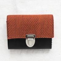 Portemonnaie | 11,5 cm/ 4,5 breit | Möbelbezugsstoff | rostrot | Leder | schwarzbraun | innen