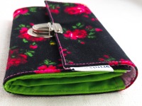 Wallet | 15.5 cm/ 6 wide | apron fabric | vintage | red roses | pink | inside roses and dots|