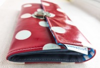 Wachstuch-Portemonnaie | 19 cm/ 7,5 breit | rot | Punkte | weiß | innen Retrostoffe | Geschenk für