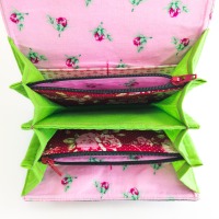 Wallet | 15.5 cm/ 6 wide | apron fabric | vintage | red roses | pink | inside roses and dots|