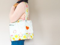 Shoulder bag | upcycling | light turquoise | jeans | cotton | zipper | retro apple motif | dots and