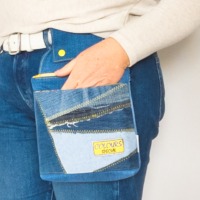 Gürteltasche | Upcycling | Jeans | blau| Patchworklook | blau | Reißverschluss | Label |