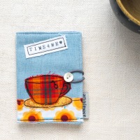 Teebeuteletui | orange, türkis und gelb | Heft für Teebeutel | verspielt | Karos und Blumen |