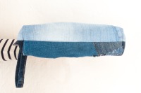 Kulturtasche | Jeans | Patchworklook | türkis innen | schwarz und gelb | Baumwolle |