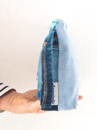 Kulturtasche | Jeans | Patchworklook | türkis innen | schwarz und gelb | Baumwolle |