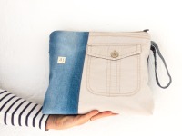 Maxi toiletry bag | jeans | blue | cotton trousers | cream | pockets outside | oilcloth inside |