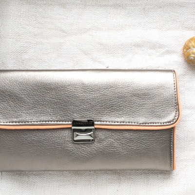 B-Ware | Portemonnaie | 19 cm/ 7,5 breit | Kunstleder | roségold | Paspel | apricot | innen floral