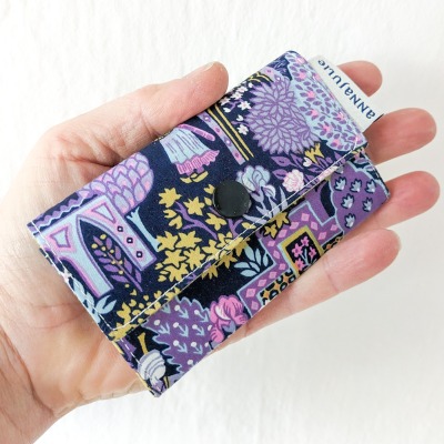 Wallet | mini | floral | dark blue | purple | green inside | plant motifs | gift for girlfriend -