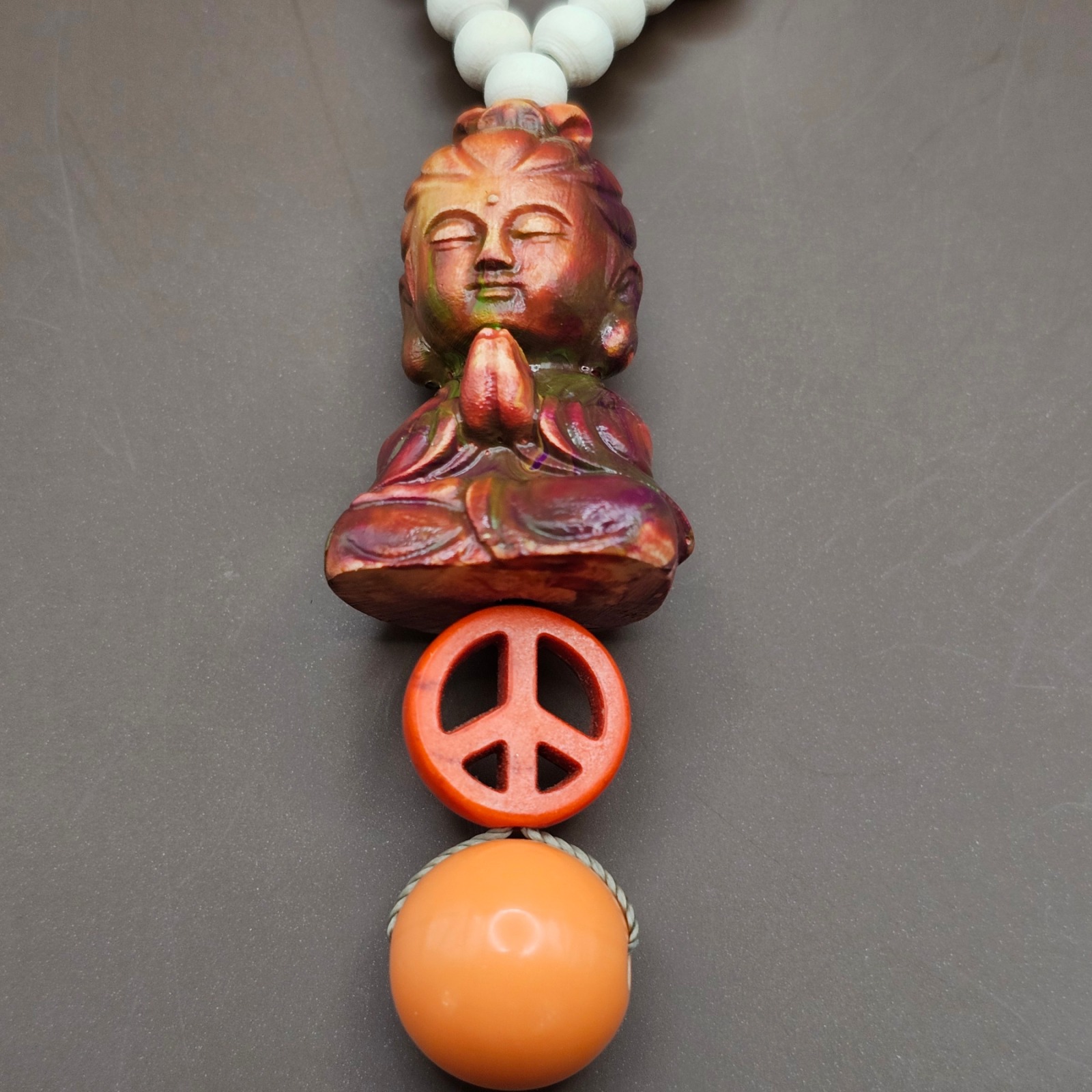 Kette Holz Buddha handbemalt neon