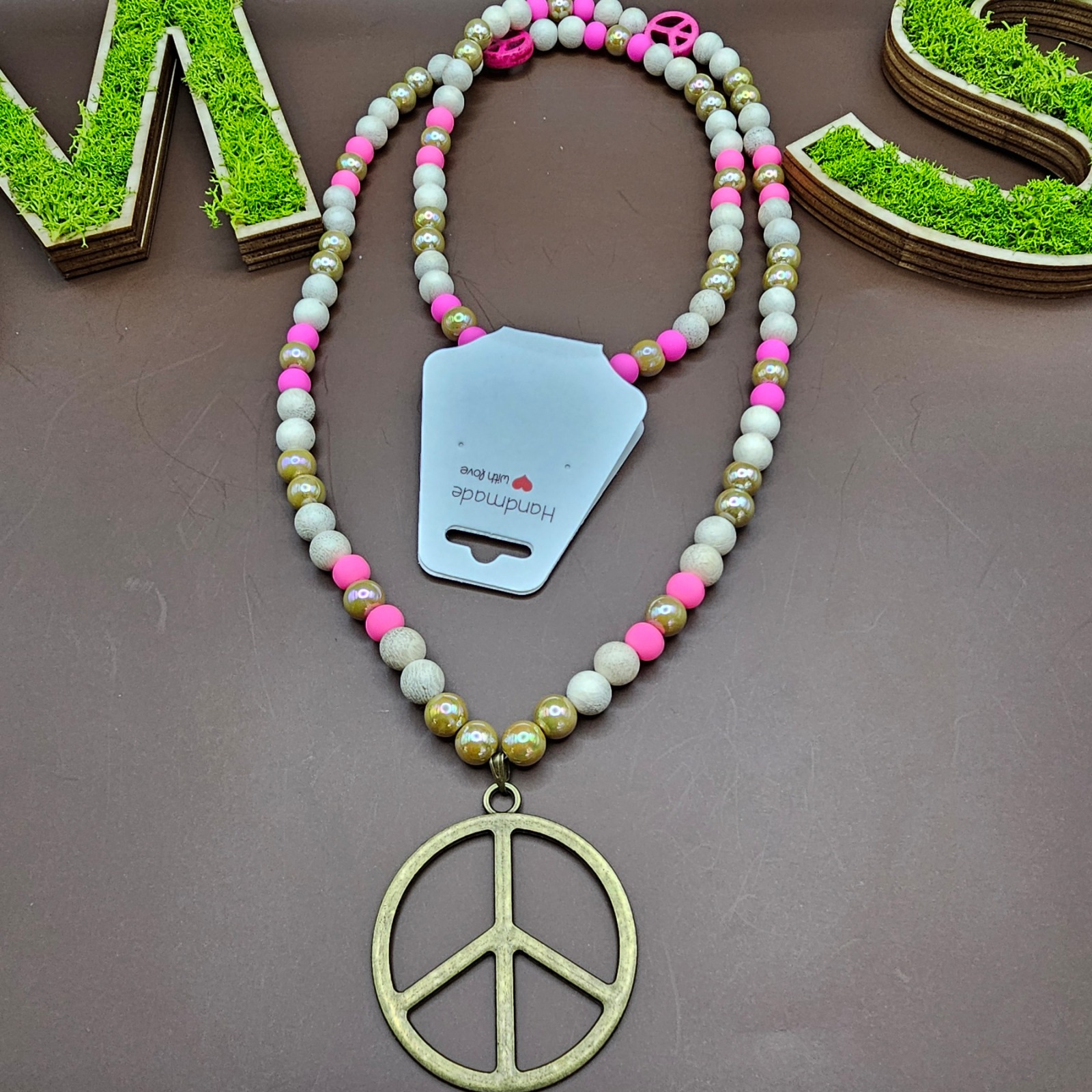 Kette Messing Peace neon