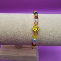 Stretch-Armband Glaskristall bunt mit Smiley weiß