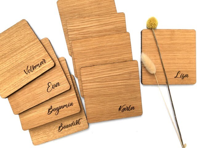 Untersetzer Holz mit Gravur, Nussbaum, Untersetzer personalisiert, Gastgeschenk, Namensgravur 8