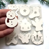 9er Set Weihnachtliche Anhänger Silikon Gießform Geschenkanhänger, Raysin Epoxidharz