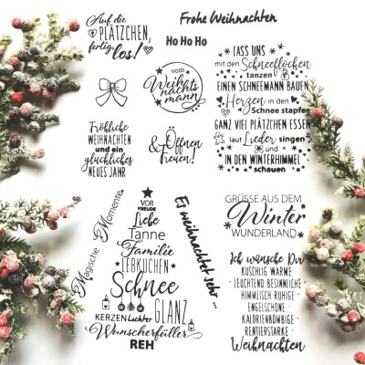 Weihnachten Stempelset, transparente Silikonstempel, Clear Stamps Sprüche Bilder Motivstempel,