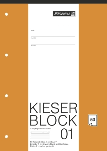 BRUNNEN Kieserblock, 01 - liniert, 50 Blatt, 1. Schuljahr