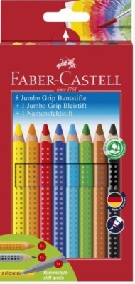 Jumbo Grip 8+1+1, 8 Buntstifte, 1 Bleistift, 1 Namensfeldschreiber, Faber Castell